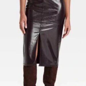 Chocolate Vegan Leather Midi Skirt